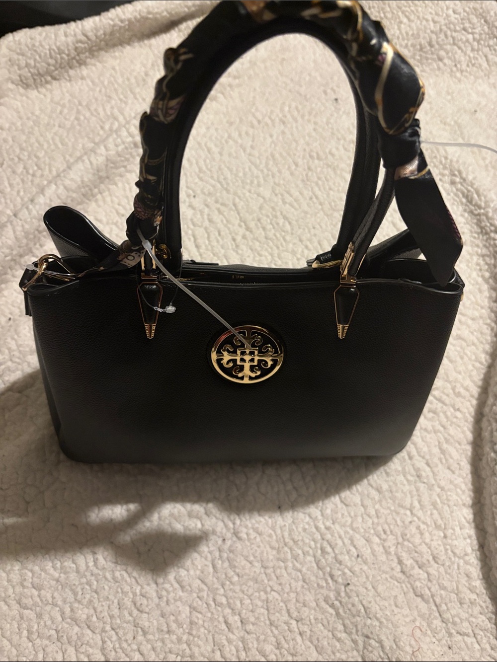 Black Women's Tote Handbag with Gold Emblem - Unknown Brand